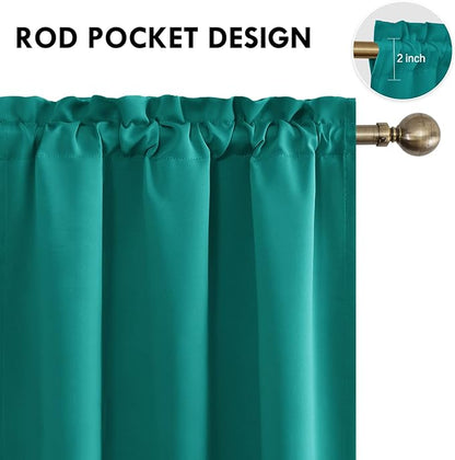 DWCN Blackout Curtains Room Darkening Thermal Insulated Bedroom Curtains Window Curtain Panels, 42 x 84 inches Long, Set of 2 Teal Rod Pocket Drapes