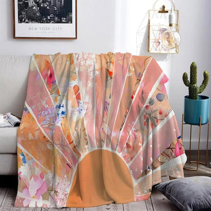 Orange Boho Sun Throw Blanket 60Wx80H Inch Bohemian Minimalist Art Boys Girls Abstract Colorful Flower Aesthetic Blankets Warm Fuzzy Throw Blanket for Sofa Bed Throws Birthday Presents
