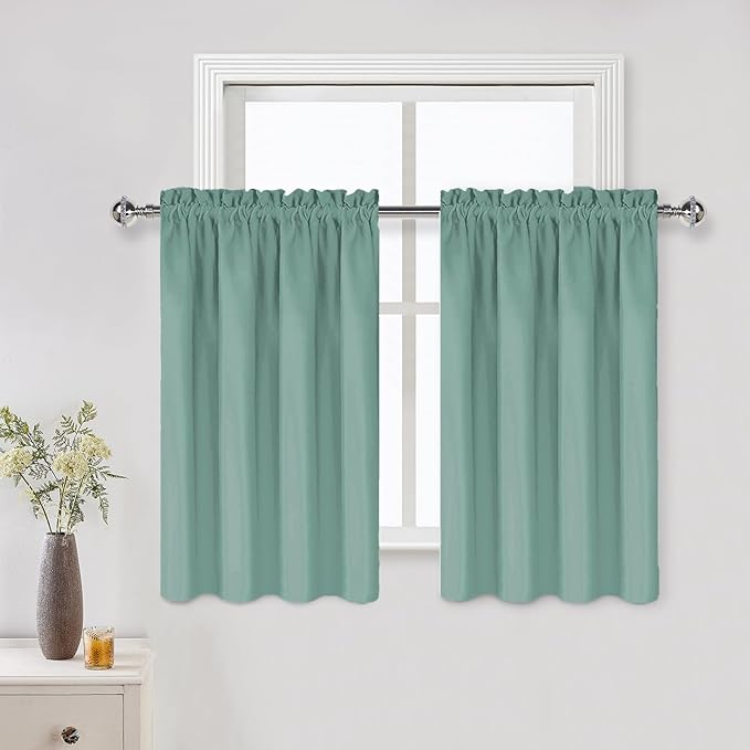 DWCN Blackout Curtains for Living Room Thermal Insulated, Energy Saving & Noise Reducing Bedroom Curtains, Sage Green, W 42x L 36 Inch, Set of 2 Rod Pocket Curtain Panels