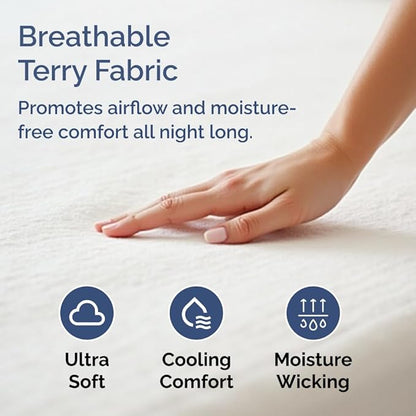 100% Waterproof Mattress Protector Or Your Money Back King Size-Premium Fitted Terry Cover - Noiseless, Soft & Cooling - Secure Fit up to 16” Deep Pockets -Machine Washable & Wrinkle-Free - White