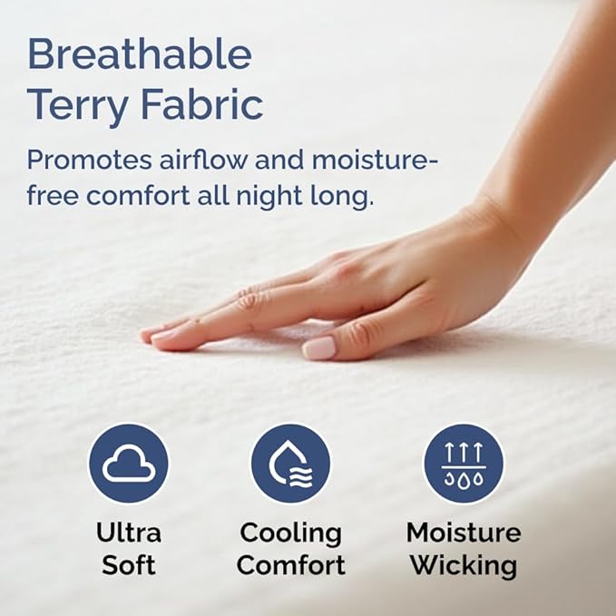 100% Waterproof Mattress Protector Or Your Money Back Full Size-Premium Fitted Terry Cover - Noiseless, Soft & Cooling - Secure Fit up to 16” Deep Pockets -Machine Washable & Wrinkle-Free - White