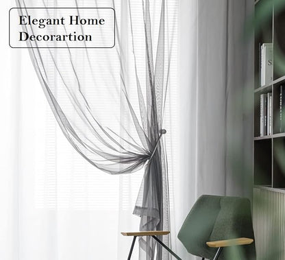 PI Sheer Curtains 84 Inches Length with Rings Top,Privacy Voile Textured Window Backdrop for Bedroom/Living Room 2 Panels (W52 X L84, Dark Grey)