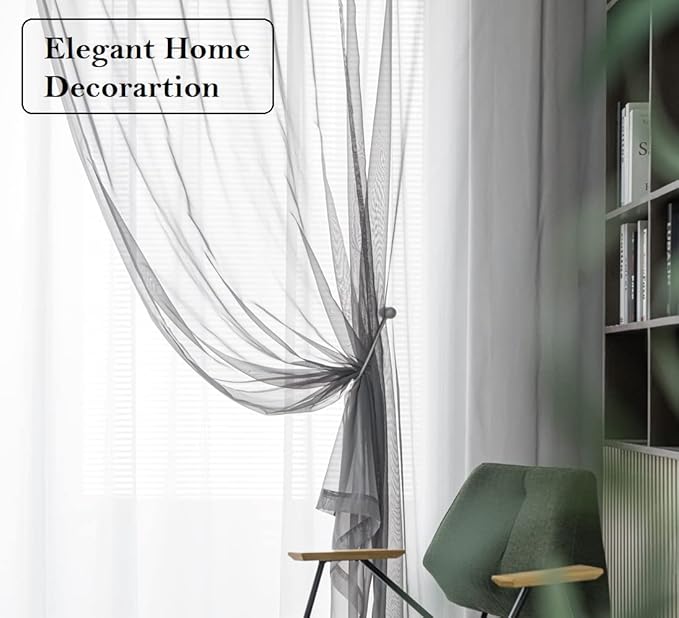 PI Dark Grey Sheer Curtains 108 Inches Long with Grommet,Morden Voile Textured Window Treatment for Living Room/Bedroom 2 Panels (W52 X L108, Dark Grey)