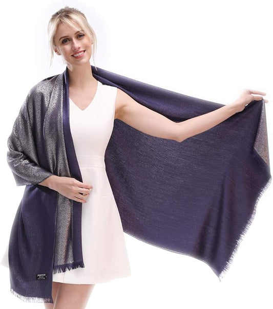 LMVERNA Women's Sparkling Metallic Soft Pashmina Shawls and Wraps Scarf in Solid Colors