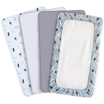 Bassinet Sheet 4 Pack for Baby Boys or Girls, Bassinet Sheets Ultra Soft Universal Fit for Most Rectangle, Oval, Hourglass Bassinet Mattress, Bassinet Sheets, Grey