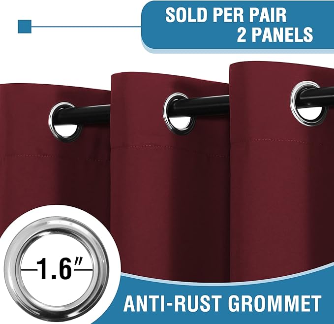 H.VERSAILTEX 100% Blackout Curtains for Bedroom Thermal Insulated Blackout Curtains 84 inch Length Heat and Full Light Blocking Curtains for Living Room with Black Liner 2 Panels Set, Burgundy