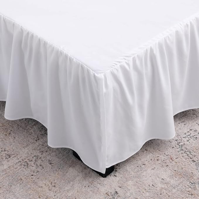 TSUTOMI White Bed Skirt Twin Size Ruffled Bed Skirt with Split Corners, Twin Bed Skirt 16 Inch Drop, Twin Size Bed Skirt White for Ruffled Bed Skirt with Split Corners, Bed Skirt Twin Size