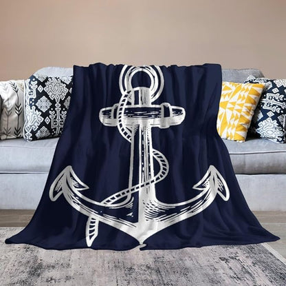 Anchor Blanket Retro Abstract Nautical Navy Blue White Soft Cozy Lightweight Throw Blanket for Kids Girls Boys Women Men Bedroom Living Room Dorm Chair Sofa Travel 60x80in
