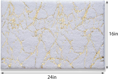 QJHOMO Marble Bathroom Rug White and Gold Decor Bathroom Rugs Non Slip Bath Mat Super Absorbent Microfiber Plush Bathmat Machine Washable Floor Carpet for Tub, Shower, Bedroom 16"x24"