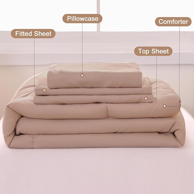 Wowelife 4 Pieces Toddler Bedding Sets for Girls Boys Beige Toddler Bed Set Double Ruffles Boho Bohemian Jacquard Kids Bed in a Bag Includes Comforter, Fitted Sheet, Top Sheet and Pillowcase