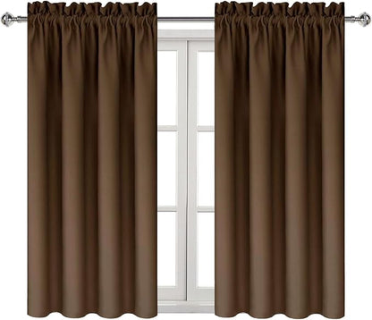 DWCN Brown Blackout Curtains for Bedroom -Rod Pocket Thermal Insulated Room Darkening Drapes for Living Room, W 42 x L 54 Inch, 2 Panels