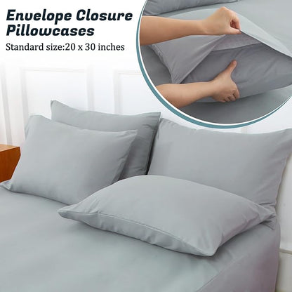 Queen Sheet Set for Air Mattress, 6 Piece Air Bed Sheets Set with 18-24 Inches Extra Deep Pocket, Soft & Breathable Inflatable Bed Sheet Set with Flat Sheet, Fitted Sheet and Pillowcases, Grey