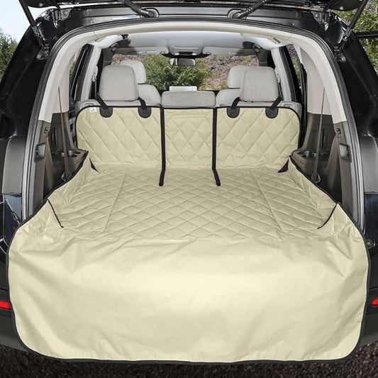 4Knines Split Cargo Liner for SUV – For Dogs & Pets, Heavy-Duty, Waterproof Trunk Mat & Cargo Cover – Fits 60/40 Split Bench & Armrest Pass-Through – Machine Washable, Non-Slip, Durable (Small, Beige)