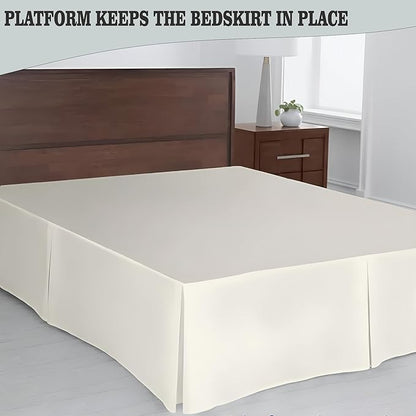 Pleated Bed Skirt Queen Size, 14" Drop with Platform Design for Secure Fit, Split Corners, Wrinkle-Resistant Microfiber for Modern Stylish Look, Tailored Bedding for Hotel Luxury - Ivory