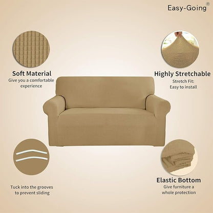 Easy-Going Stretch Oversized Sofa Slipcover 1-Piece Sofa Cover Furniture Protector Couch Soft with Elastic Bottom for Kids, Polyester Spandex Jacquard Fabric Small Checks Golden