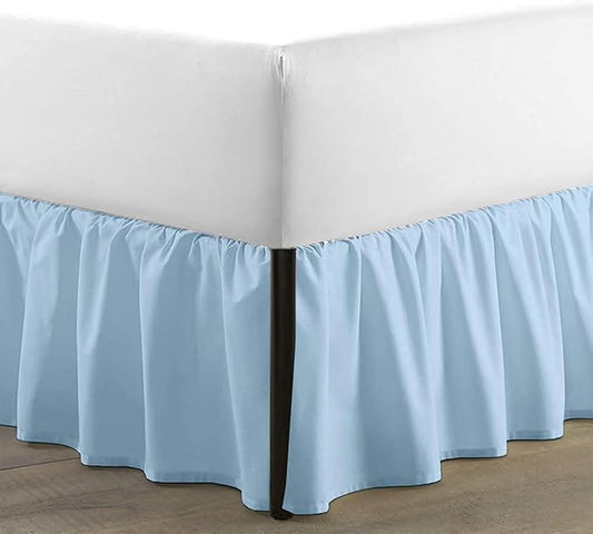 SKY BEDDINGS - King Size Ruffled Bed Skirt with Split Corners - 18 Inch Drop Dust Ruffle Bed Skirt with Platform Three Sided Coverage - 100% Microfiber, Light Blue
