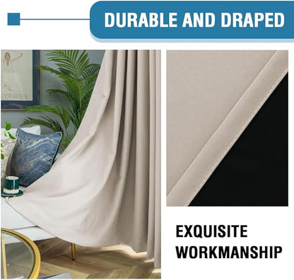 H.VERSAILTEX 100% Blackout Curtains for Bedroom Thermal Insulated Blackout Curtains 63 inch Length Heat and Full Light Blocking Curtains for Living Room with Black Liner 2 Panels Set, Natural