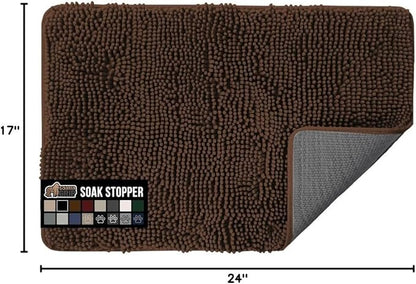 GORILLA GRIP SOAKSTOPPER Dog Door Mat, Machine Washable Rug Absorbent Doormat Captures Moisture Mud Dirt, Quick Dry Soft Chenille Entryway Rugs Indoor Entrance Mats for Dog Paws, 24x17 Brown