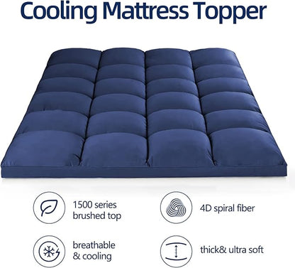 Mattress Topper Twin XL for Back Pain, Extra Thick Mattress Pad Cover, Plush Pillow Top, Deep Elastic Pocket, Navy