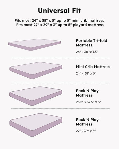 Pack and Play Sheets Fitted, Mini Crib Sheets 2-Pack for Pack N Play Mattress, Stretchy Playpen Sheet for Boys Girls, Softness and Breathable, 38" x 26"