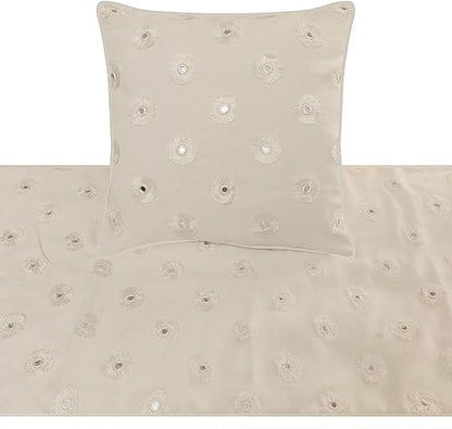 The HomeCentric King Queen Twin White Decorative King 90"x18" Bed Runner with 2 Pillow Cover, Mirror Embroidery Bed Scarf on Cotton Fabric - Mirror Lover