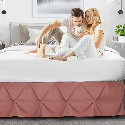 Nestl Pink Clay Bed Skirt Queen Size, Pinch Pleat Queen Bed Skirt, 14" Inch Drop Queen Bedskirt, Hotel Quality Pink Clay Bed Skirts, Microfiber Bedskirt for Queen Bed, Pink Clay Queen Bed Skirt