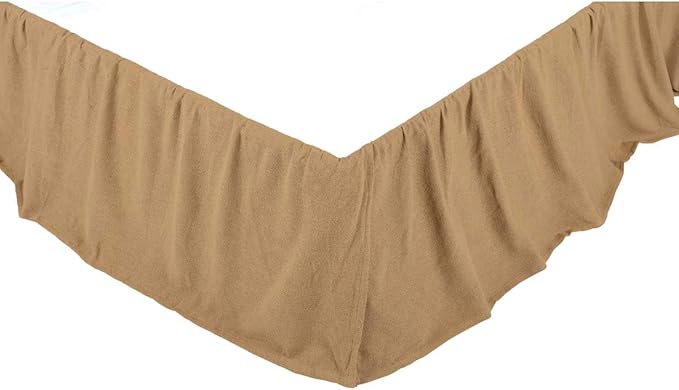 VHC Brands Burlap Solid Color Cotton Farmhouse Split Corners Gathered Queen Bed Skirt, Natural Tan