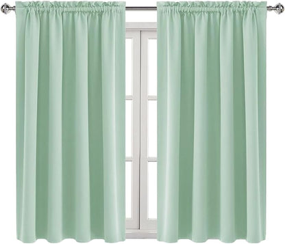 DWCN Blackout Curtains Room Darkening Thermal Insulated Bedroom Curtains Window Curtain Panels, 52 x 54 inches Long, Set of 2 Light Green Rod Pocket Drapes