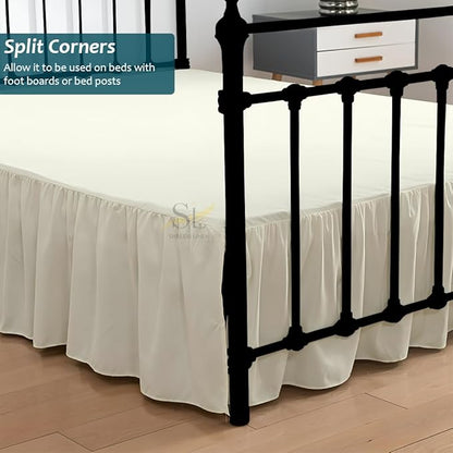Shreem Linen Ruffled Bed Skirt with Split Corners, Gathered Style, 100% Microfiber, 28-Inch Drop, Dust Ruffle Bedskirt with Platform, Twin-XL, Ivory