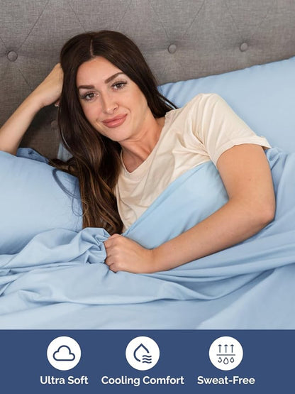 Extra Deep Pocket Cal King Sheets - 4 Piece Breathable & Cooling Bed Sheets - Hotel Luxury Sheet Set - Soft, Wrinkle Free & Comfy - Easily Fits Extra Deep Mattresses - Deep Pocket Light Blue Sheets