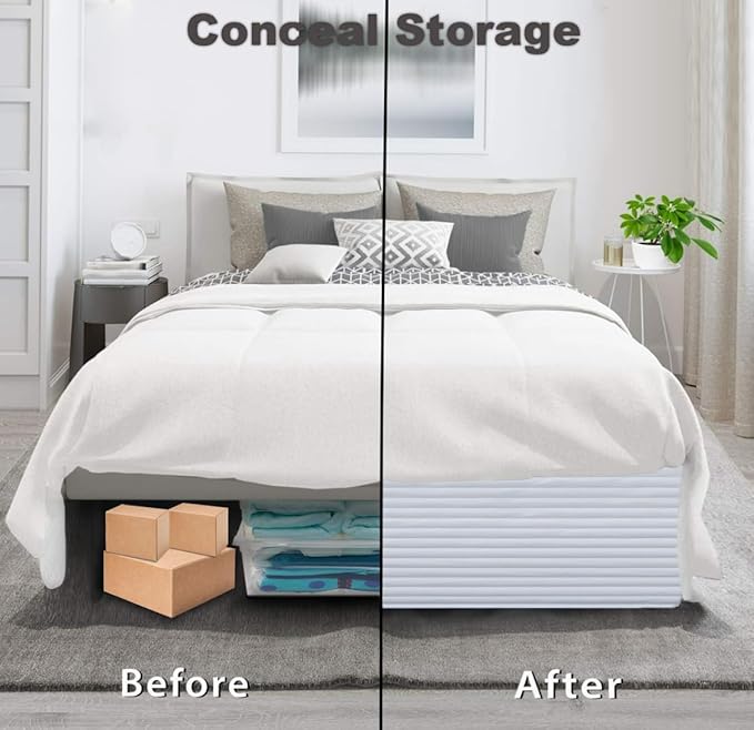 Queen Bed Skirt-Box Spring Cover with 18 Inch Tailored Drop,Wrinkle and Fade Resistant Hotel Wrap Around Bed Skirts,Bed Frame Cover (Horizontal Stripe White, Queen-18 Drop)