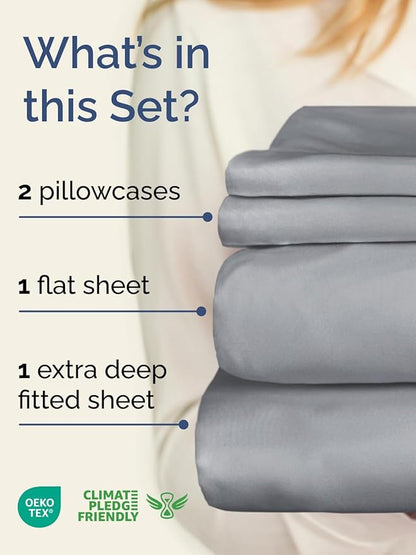Extra Deep Pocket Queen Sheet Set - 4 Piece Breathable & Cooling Bed Sheets - Hotel Luxury Sheet Set - Soft, Wrinkle Free & Comfy - Easily Fits Extra Deep Mattresses - Deep Pocket Steel Blue Sheets