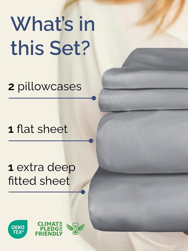 Extra Deep Pocket King Sheets - 4 Piece Breathable & Cooling Bed Sheets - Hotel Luxury Bed Sheet Set - Soft, Wrinkle Free & Comfy - Easily Fits Extra Deep Mattresses - Deep Pocket Steel Blue Sheets