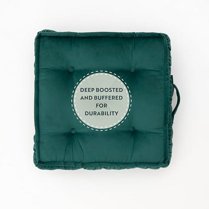 Square Large Floor Cushion, Floor Pillow Thick Floor Seating, Comfortable Supportive, Quilted Soft Booster Seat Pad for Yoga Meditation, Yoga Pillow, Cat and Dog Bed, 56 cm 22 inch Green