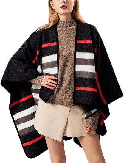 Women's Vintage Pattern Open Front Poncho Cape Shawl Winter Shawl Wraps