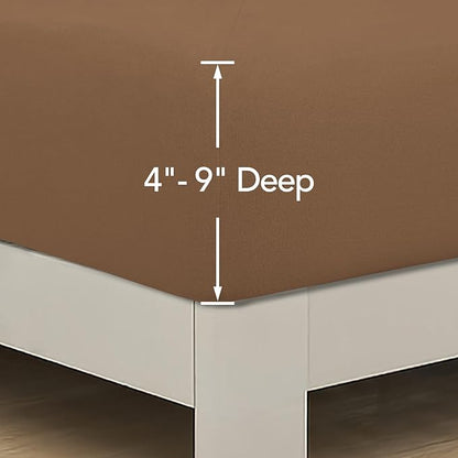 PureFit Stretchy Box Spring Cover Twin - Elastic Fitted Box Spring Wrap Around 4 Sides, Wrinkle & Fading Resistant Fits Twin Size Beds, Brown