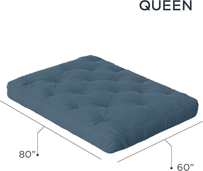 Royal Sleep Products by The Futon Factory 6 inch Foam Futon Mattress - Solid Denim Blue Cover - Queen Size - CertiPUR Certified Foams - Made in USA - Replacement Mattress - (Frame not Included)