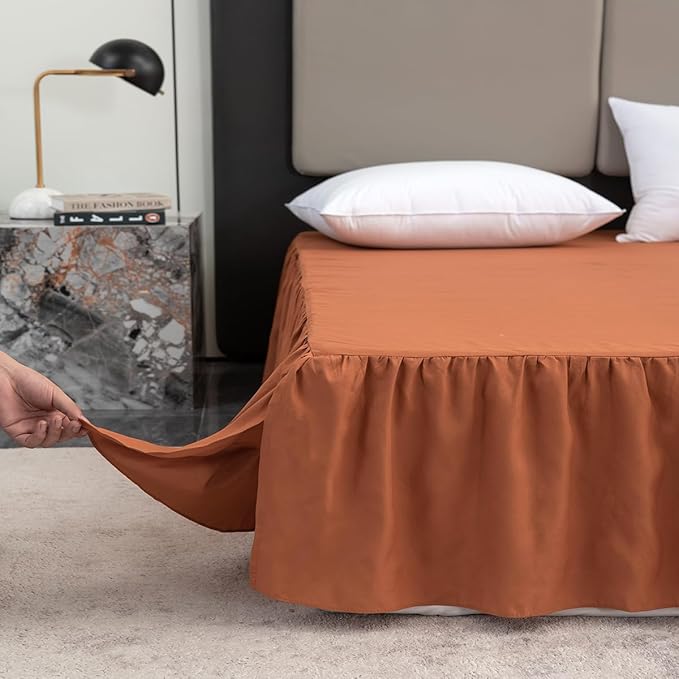 Bed Skirt King Size Ruffled Bed Skirt with Split Corners, 18 Inch Drop Dust Ruffle Bed Skirts with Platform, Terracotta