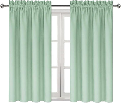 DWCN Blackout Curtains Room Darkening Thermal Insulated Bedroom Curtains Window Curtain Panels, 38 x 54 inches Long, Set of 2 Light Green Rod Pocket Drapes