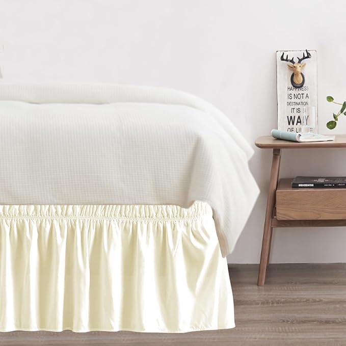 King Bed Skirt, Elastic Wrap Around Bed Skirt King Size, Bed Skirts for Adjustable Bed, Easy Fit with 14" Drop Length Tailored Drop Dust Ruffle (Light Yellow)