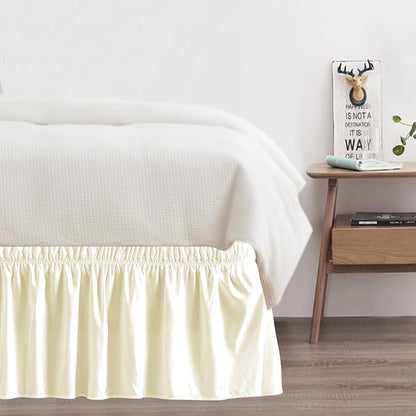 Queen Bed Skirt, Elastic Wrap Around Bed Skirt Queen Size, Bed Skirts for Adjustable Bed, Easy Fit with 14" Drop Length Tailored Drop Dust Ruffle (Light Yellow)