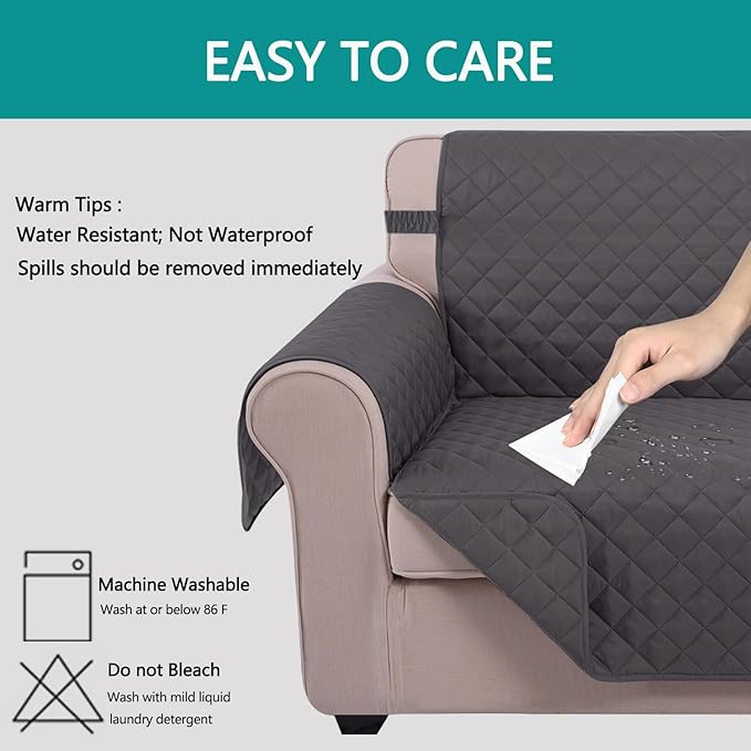 U-NICE HOME Recliner Chair Covers Reversible Chair Cover Pet Covers for Dogs with Elastic Straps Water Resistant Diamond Quilted (23''Recliner Small, Dark Grey/Dark Grey)