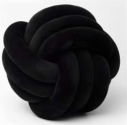Knot Ball Pillows, Round Throw Pillow Cushion Home Decoration Soft Plush Pillow, Throw Knotted Ball Pillow Handmade Children Room Decoration Round Plush Toy Pillow (Black,8.5"/22cm)