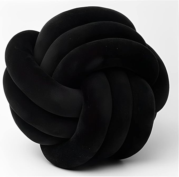 Knot Ball Pillows, Round Throw Pillow Cushion Home Decoration Soft Plush Pillow, Throw Knotted Ball Pillow Handmade Children Room Decoration Round Plush Toy Pillow (Black,11"/28cm)