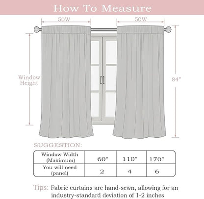 Simplebrand Black Semi Sheer Faux Linen Textured Curtains 84 Inches Long 2 Panels, Light Filtering Farmhouse Bedroom Curtains, Farmhouse Rod Pocket Soft Thick Window Drapes for Living Room, 50Wx84L