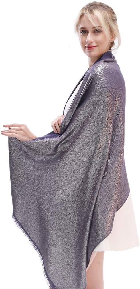LMVERNA Women's Sparkling Metallic Soft Pashmina Shawls and Wraps Scarf in Solid Colors
