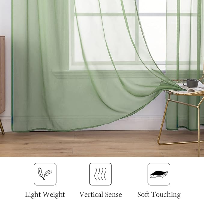 MIULEE 2 Panels Solid Color Sheer Window Curtains Elegant Window Voile Panels/Drapes/Treatment for Bedroom Living Room (54 X 90 Inches Sage)