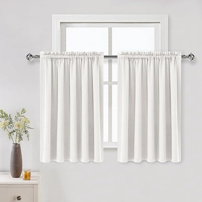 DWCN Short Ivory Blackout Curtains for Small Window, Thermal Insulated Energy Saving Room Darkening Curtains for Kitchen/Bedroom (W60 x L36 inch, Set of 2 Panels, Top of Rod Pocket)