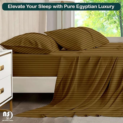 NON Sticky cotton Twin Size Sleeper Sofa Sheets, 4 Piece Egyptian Cotton Bed Sheet Set for Sofa Bed, 7" Deep Pocket for Pull Out Couch Mattress, 39" x 75", Taupe Stripe, Soft & Breathable