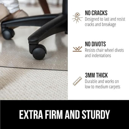 GORILLA GRIP Slip Resistant Office Chair Mat for Carpet Floors, Smooth Glide Under Desk Carpeted Floor Protector, Heavy Duty Plastic Computer Mats, Rolling Work and Gaming Chairs, 32.5x48 Lip, Clear